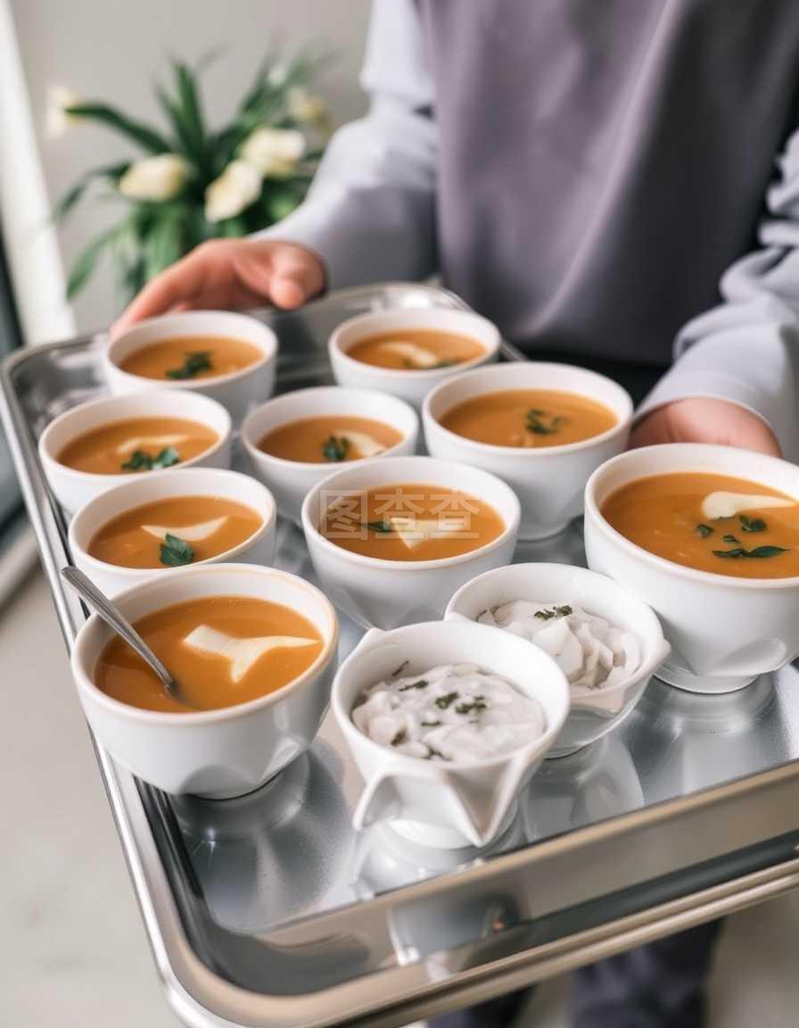 提升餐飲體驗 帶餐飲湯和服務(wù)的托盤